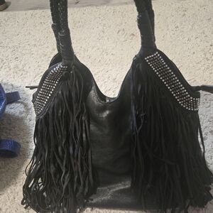 VIETA Fashion Black Fringe Studded Shoulder Bag
